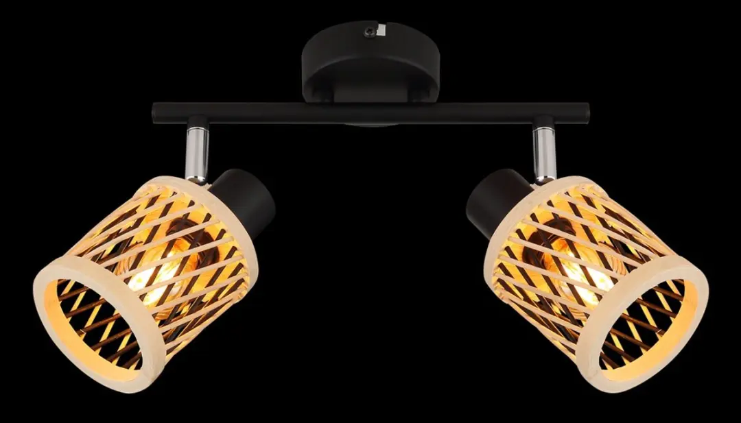Plafondspot bamboe plafondlamp 2 vlammen woonkamerlamp zwenkbaar, metaal, 2x E14, LxH 25 x 19 cm - afbeelding 5 van 6