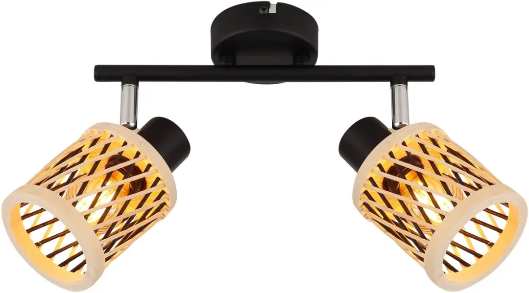 Plafondspot bamboe plafondlamp 2 vlammen woonkamerlamp zwenkbaar, metaal, 2x E14, LxH 25 x 19 cm - afbeelding 3 van 6