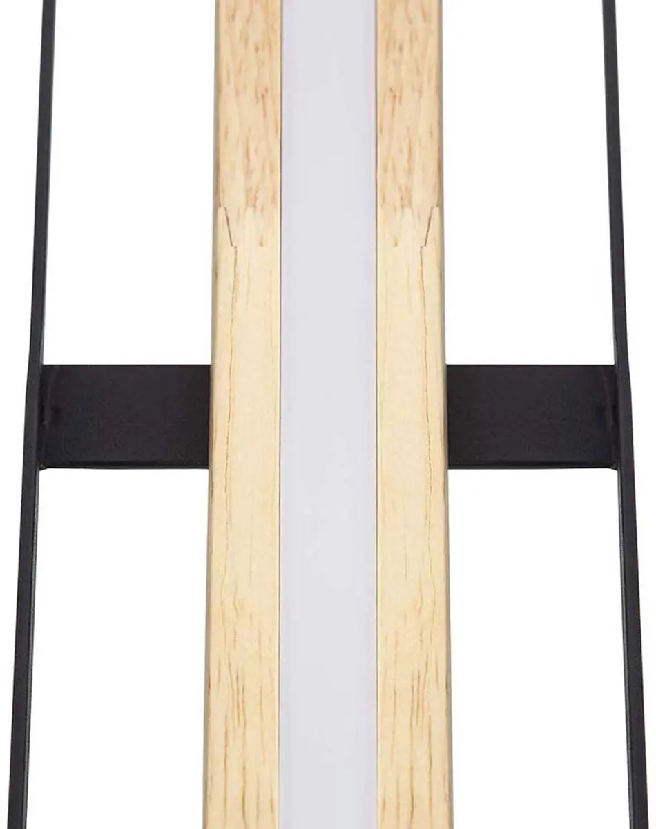 LED plafondlamp dimbaar bamboe woonkamerlamp, metaal zwart naturel, 21W 2600lm warm wit, LxH 46 x 6 cm - afbeelding 6 van 6