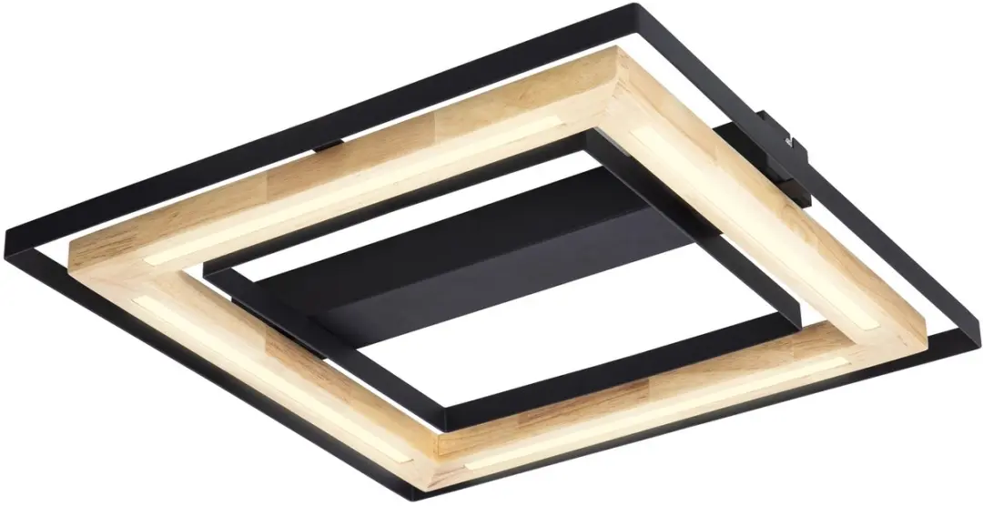 LED plafondlamp dimbaar bamboe woonkamerlamp, metaal zwart naturel, 21W 2600lm w