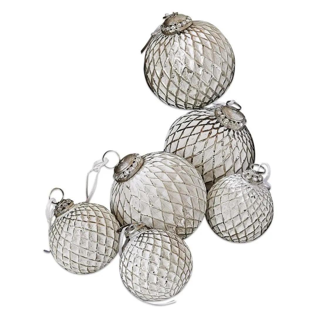 Loberon Maélys Kerstversiering set van 6 - Antiekwit - afbeelding 3 van 5