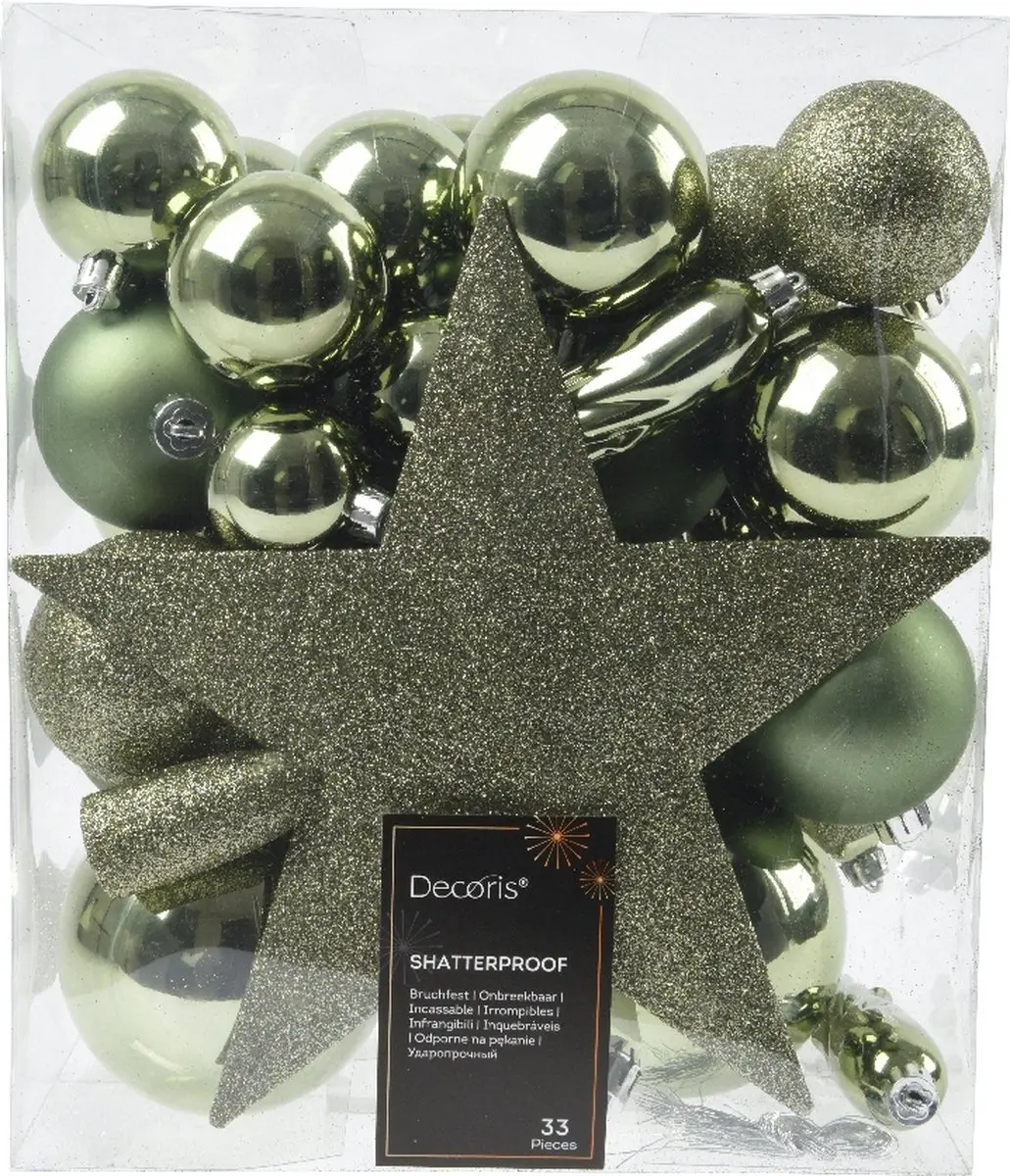 Decoris Kerstballen Mix Plastic met Piek 33st