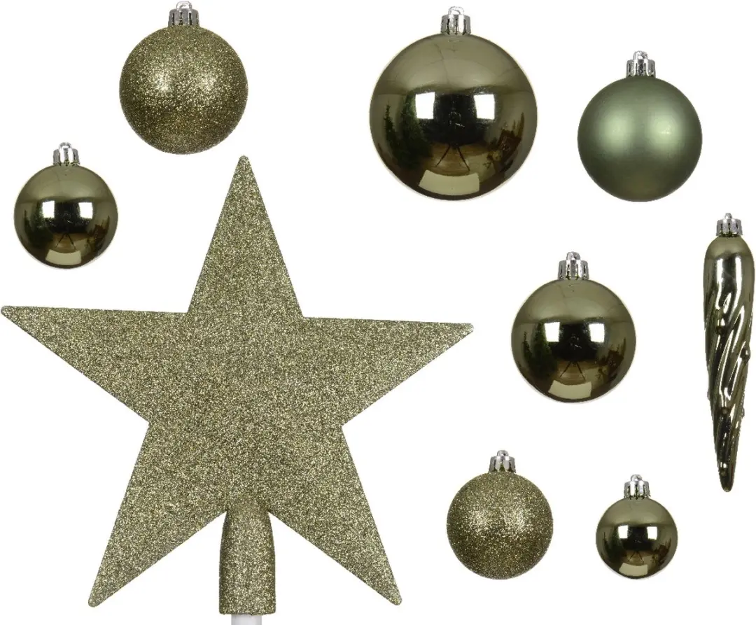 Decoris Kerstballen Mix Plastic met Piek 33st - Rosemarijn - afbeelding 2 van 2