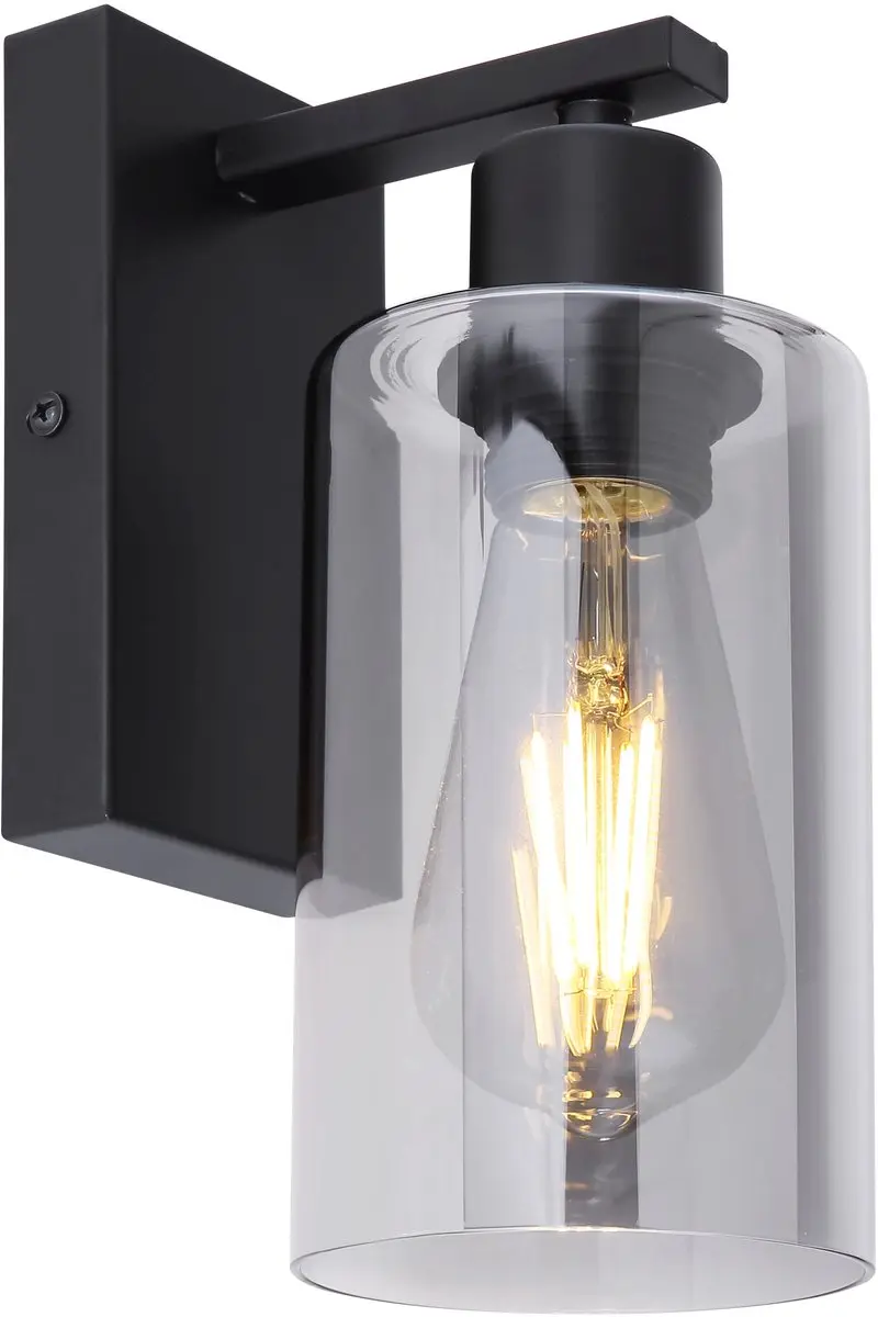 Globo Zwarte wandlamp Hadera met smoke glas