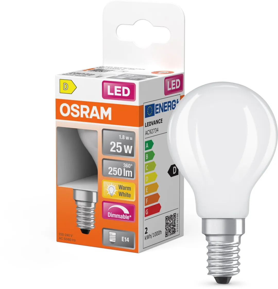 Osram LED Superstar P25 Globe Filament E14 - 1,8W 2700K Mat - 250lm
