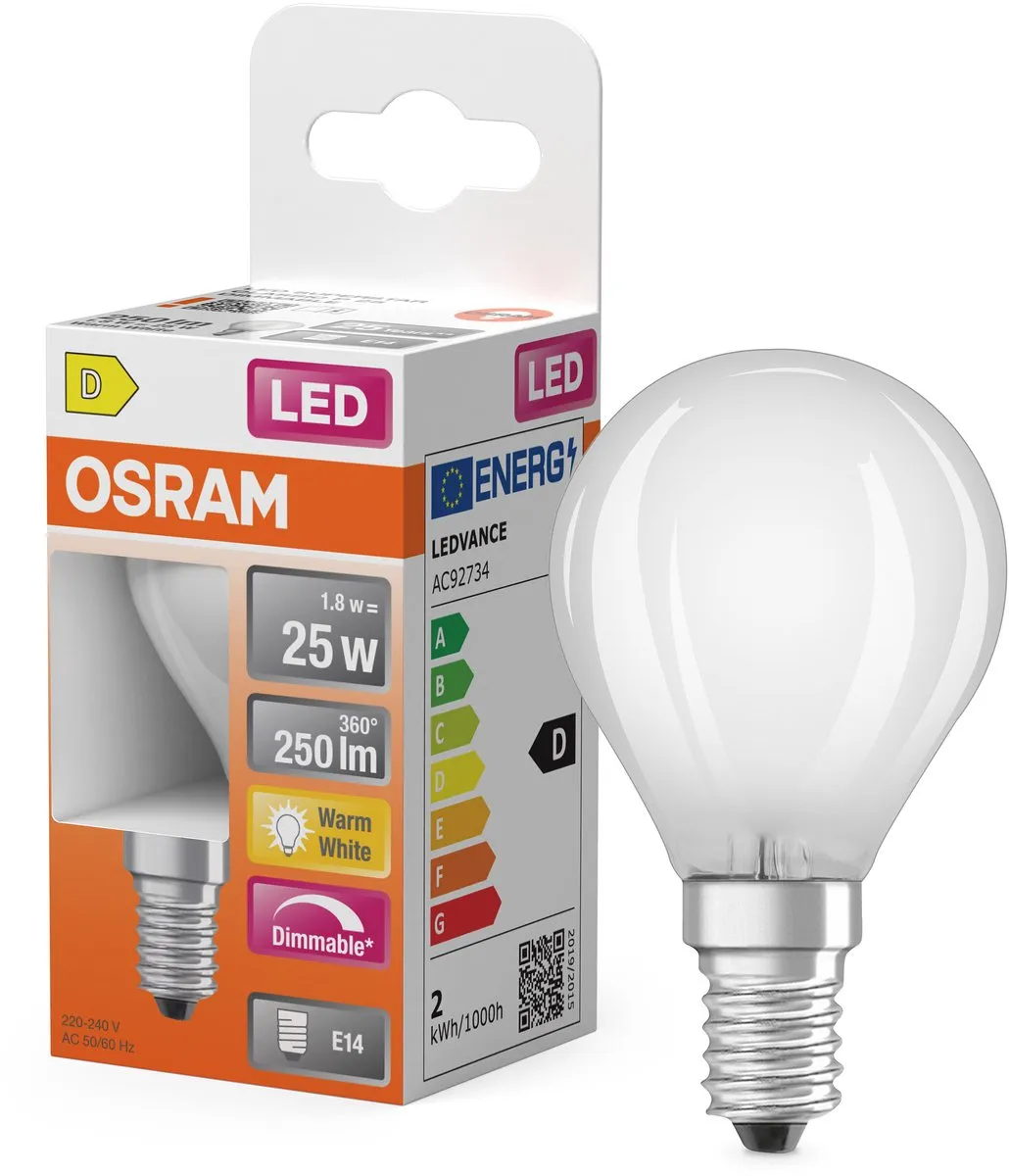 Osram LED Superstar P25 Globe Filament E14 - 1,8W 2700K Mat - 250lm