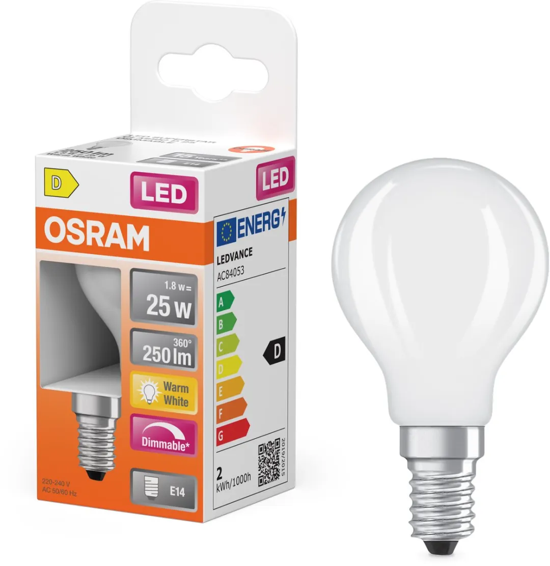 Osram LED Superstar P25 Globe Filament E14 - 1,8W 2700K Mat - 250lm