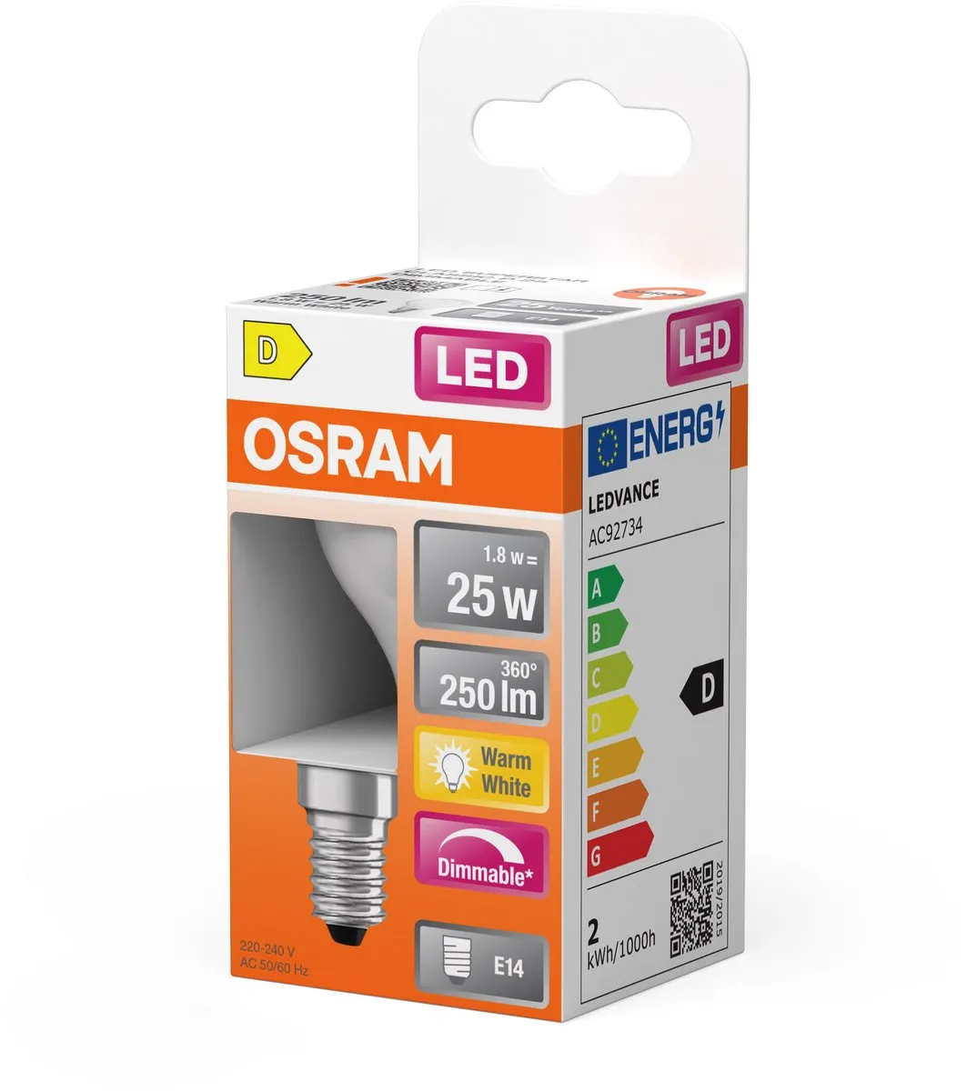Osram LED Superstar P25 Globe Filament E14 - 1,8W 2700K Mat - 250lm - afbeelding 6 van 6