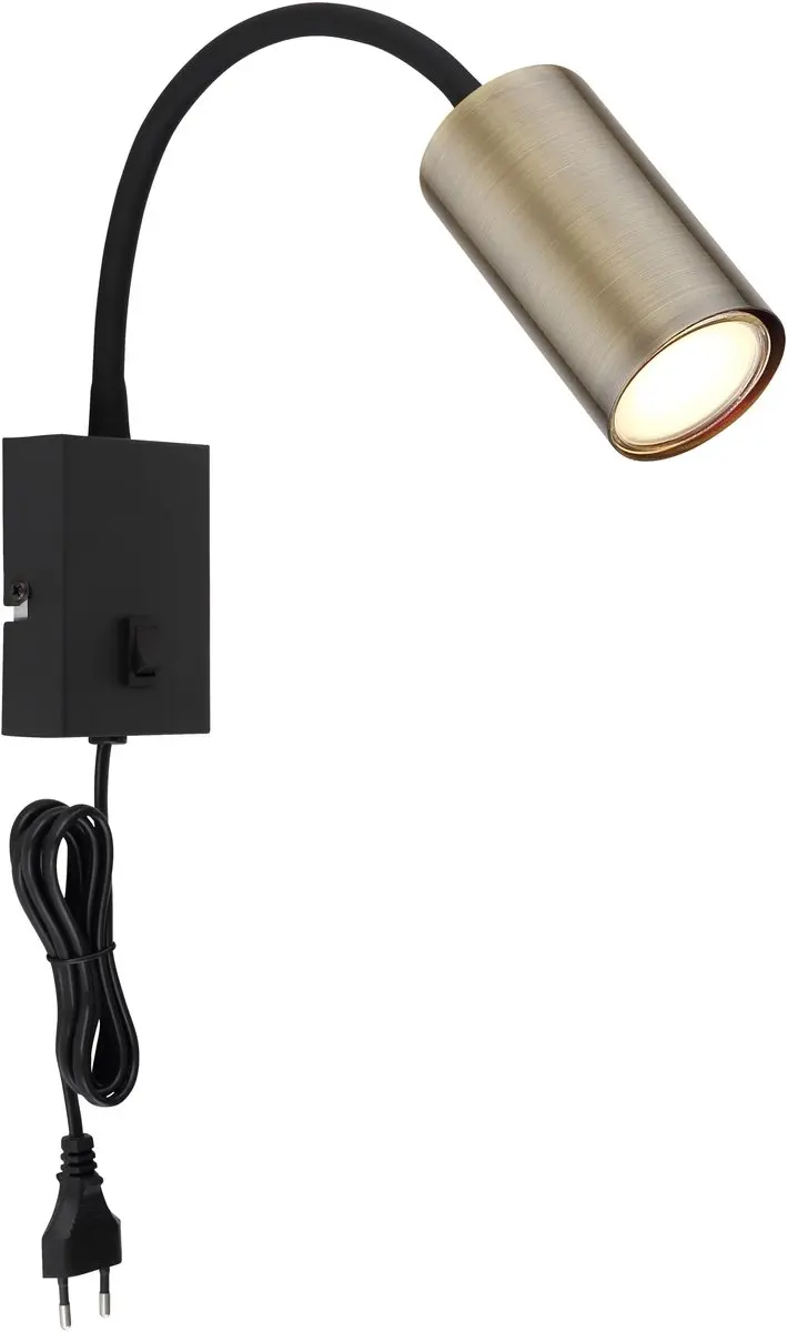 Globo Zwarte wandlamp Robby met messing