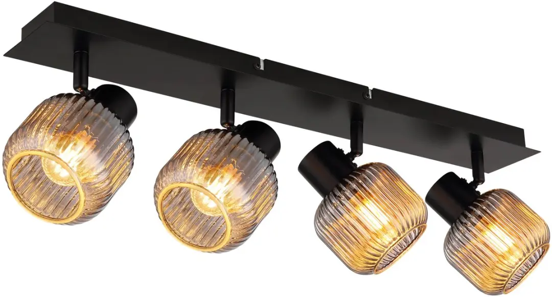 Plafondspot 4 vlammen woonkamerlamp plafondlamp rookglas verstelbaar, 4x E14, Lx
