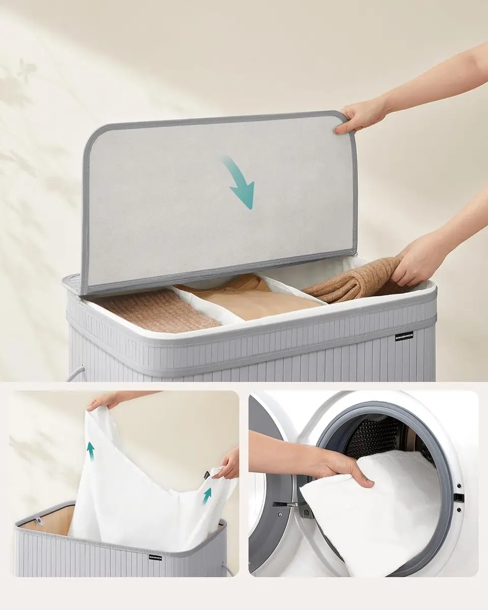 Songmics Wasmand met deksel 150 liter - Duifgrijs - afbeelding 6 van 6