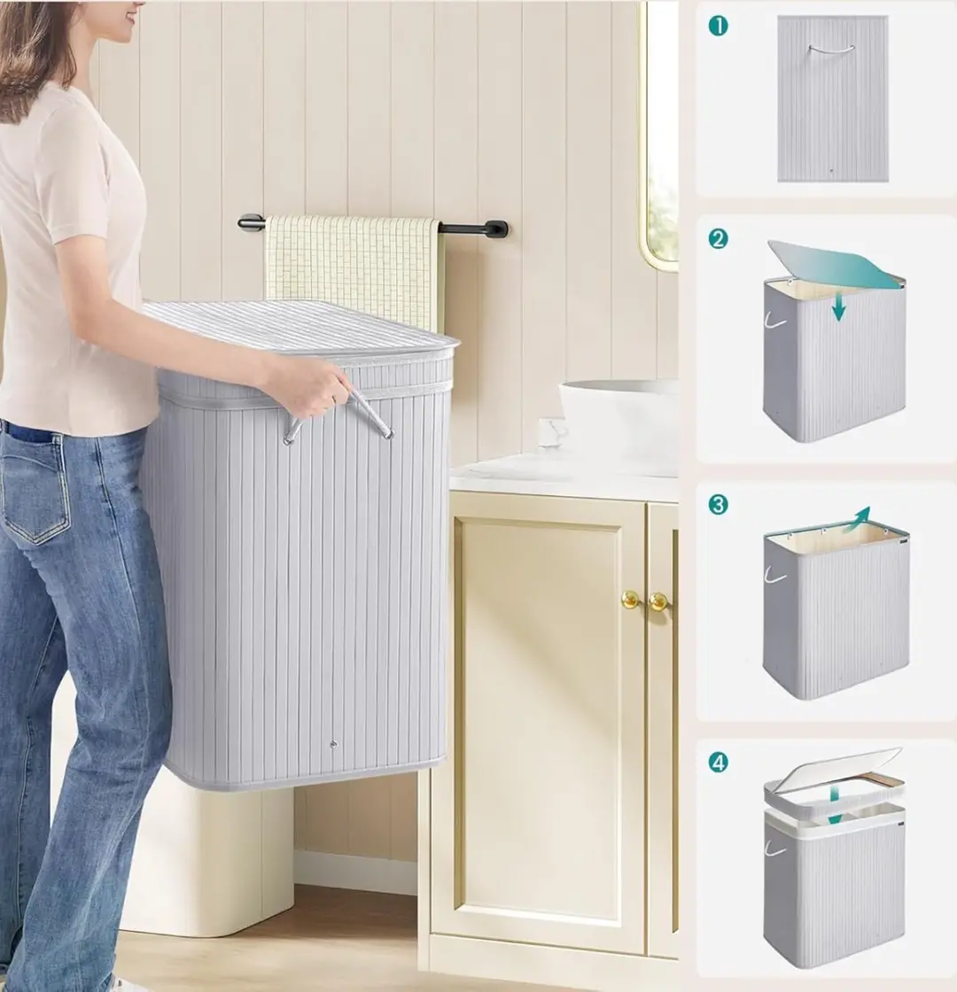 Songmics Wasmand met deksel 150 liter - Duifgrijs - afbeelding 5 van 6