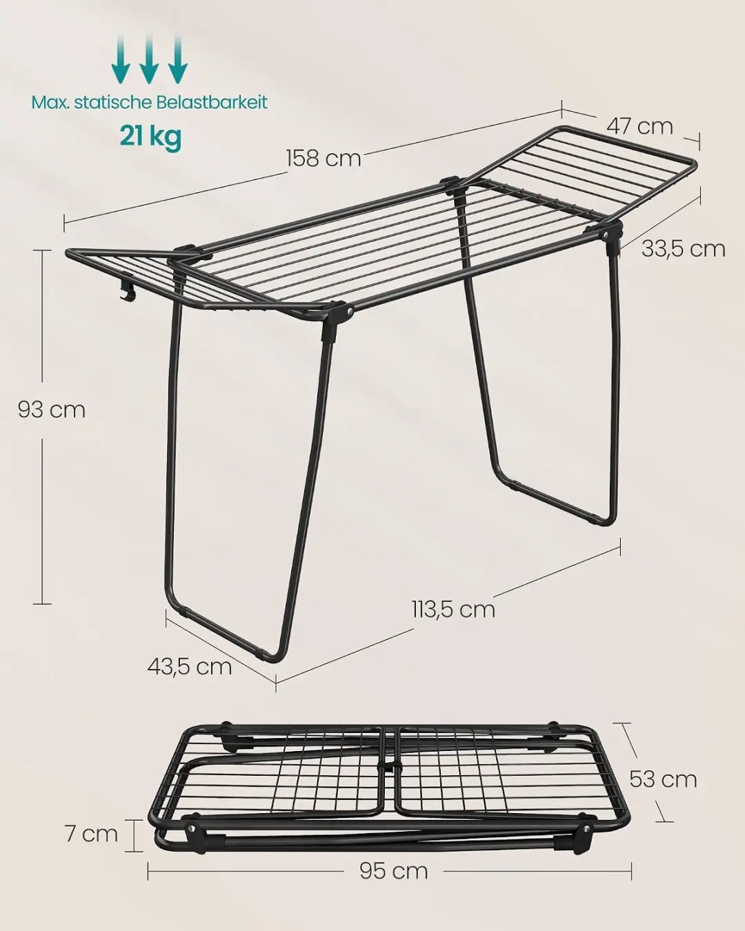 Songmics Droogrek Opvouwbaar Staal LLR520BH01