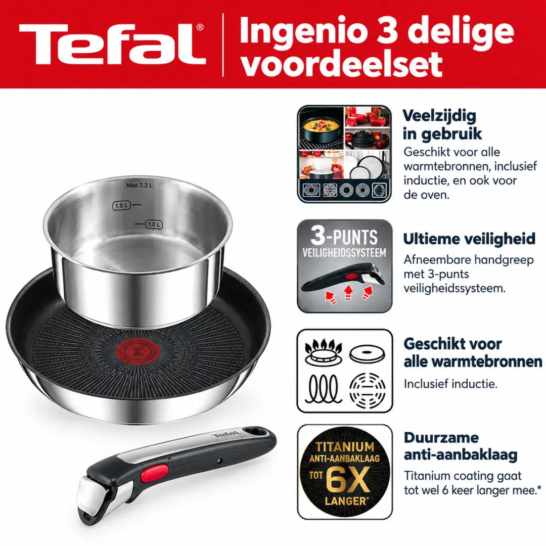 Tefal Pannenset met Afneembare Handgreep