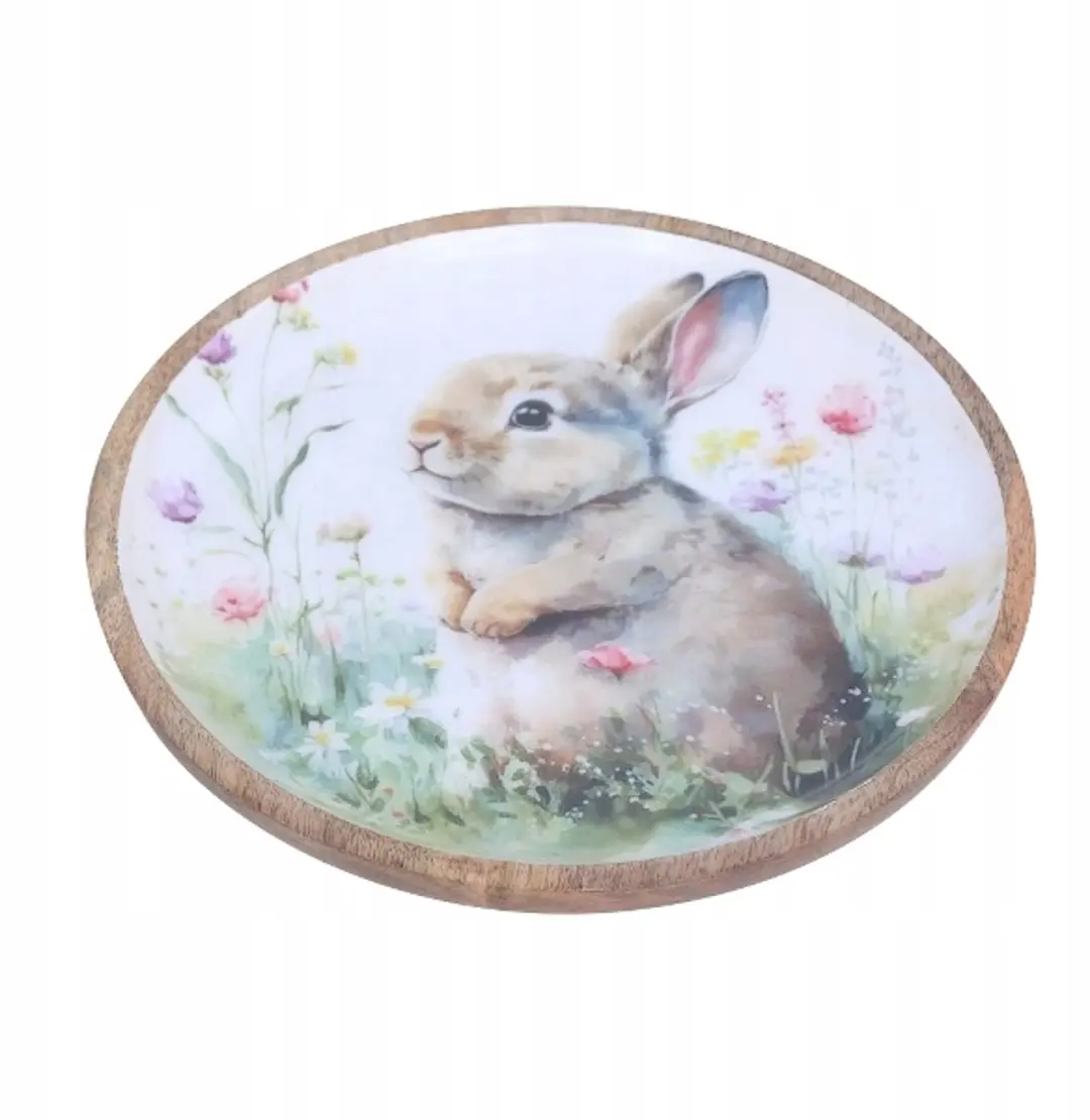 Decoratieve Houten Schaal met Konijn Motief Ø 22 cm