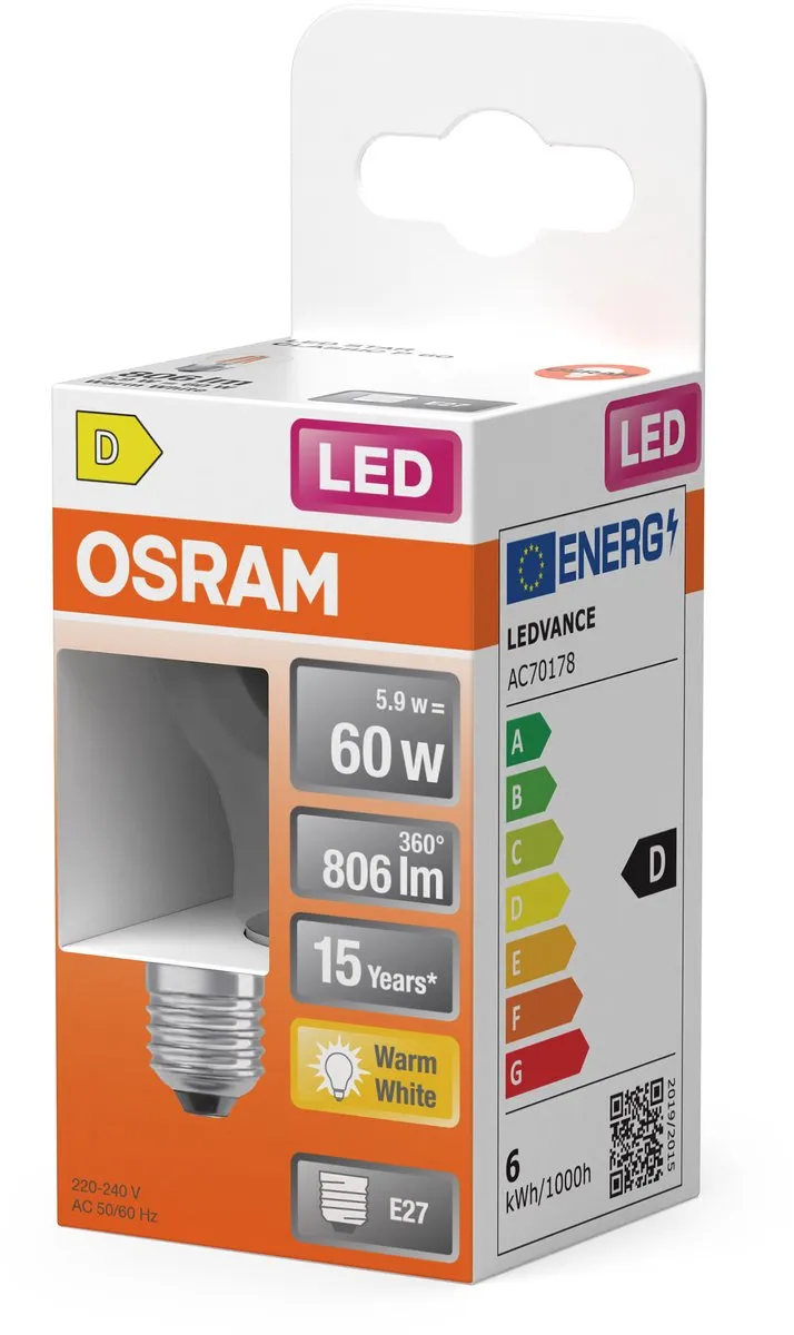 Osram LED E27 5.5W Warmwit - 2700K
