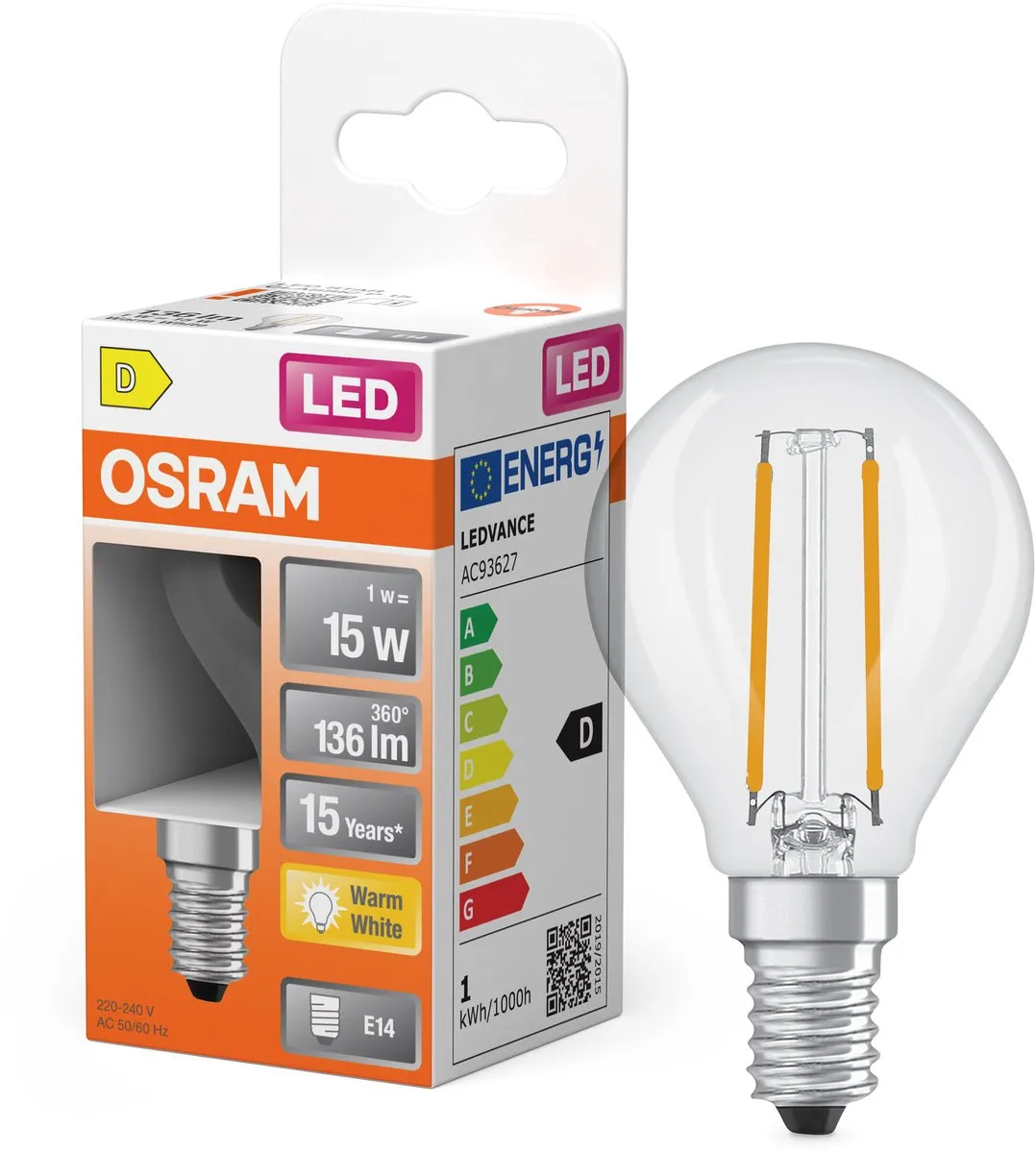 Osram LED Star Mini P15 Filament - 1W E14 2700K 136lm Helder