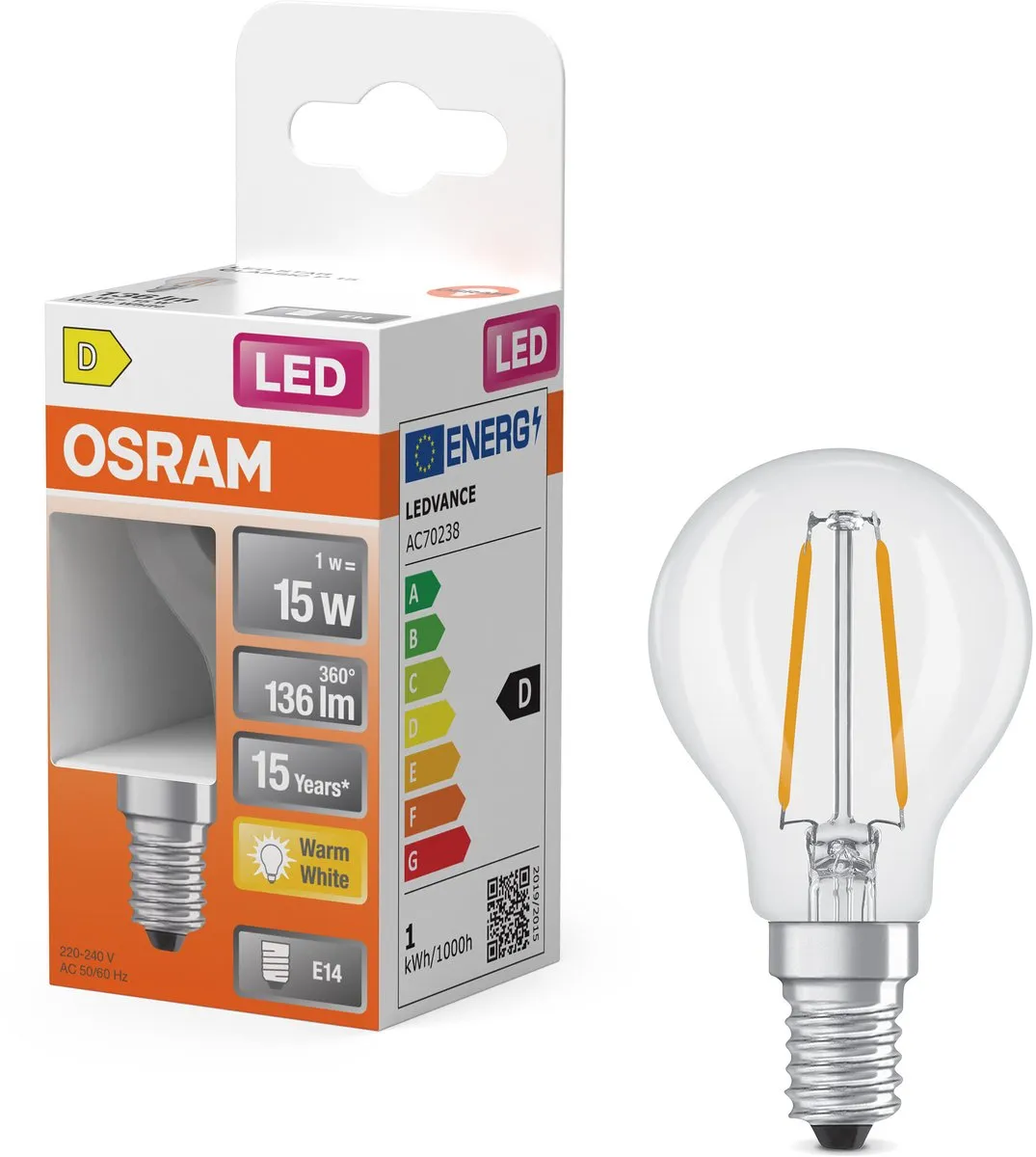 Osram LED Star Mini P15 Filament - 1W E14 2700K 136lm Helder