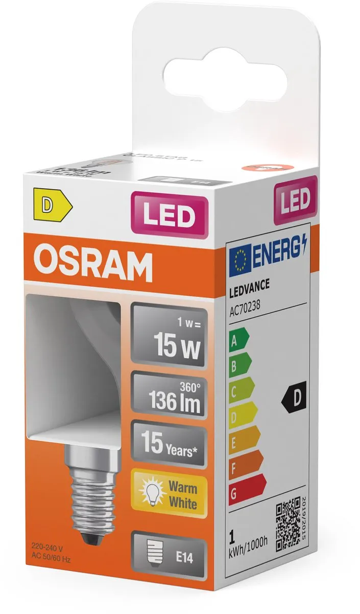 Osram LED Star Mini P15 Filament - 1W E14 2700K 136lm Helder