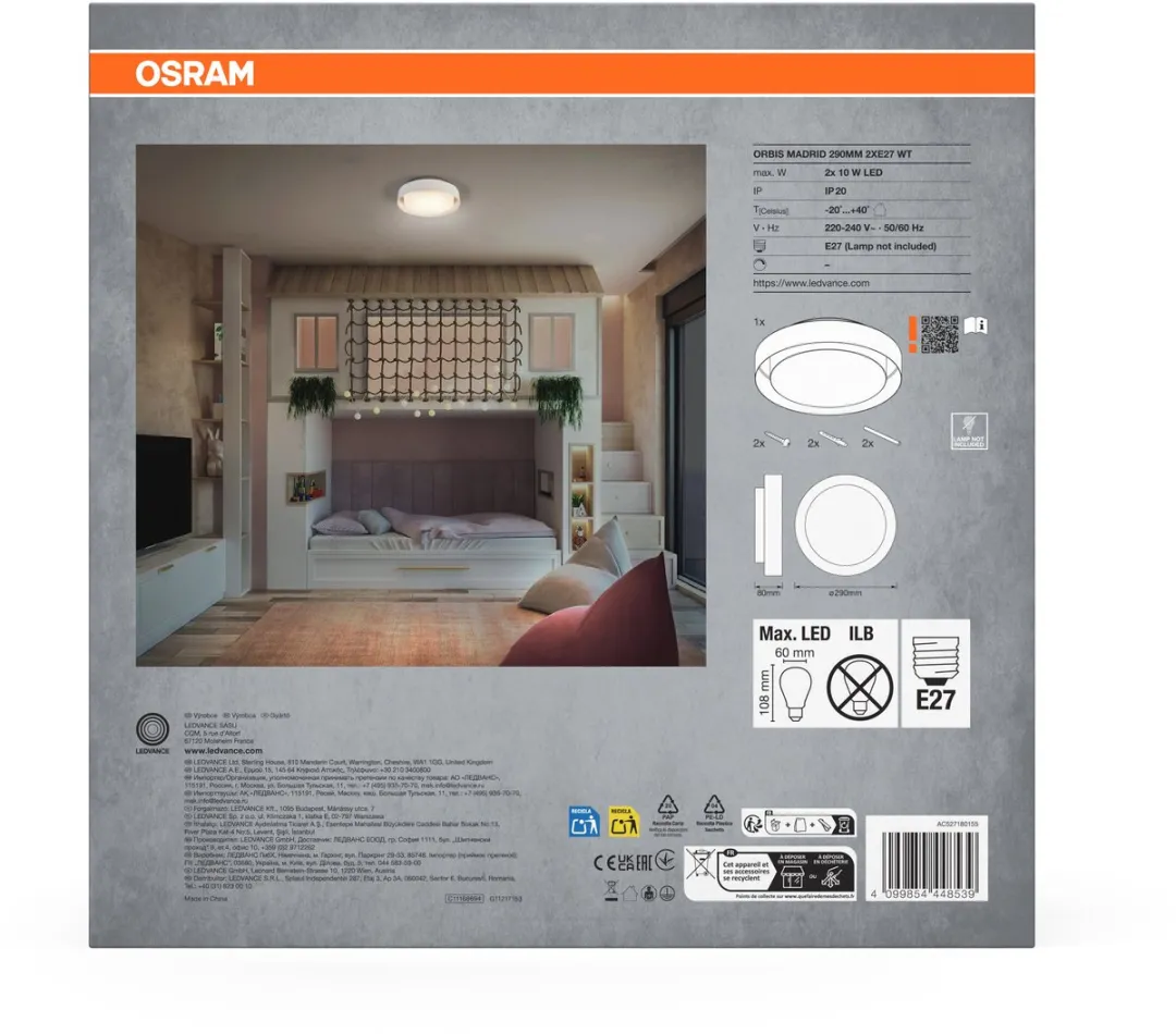 Osram Orbis Madrid Plafondlamp 290mm - Wit - E27