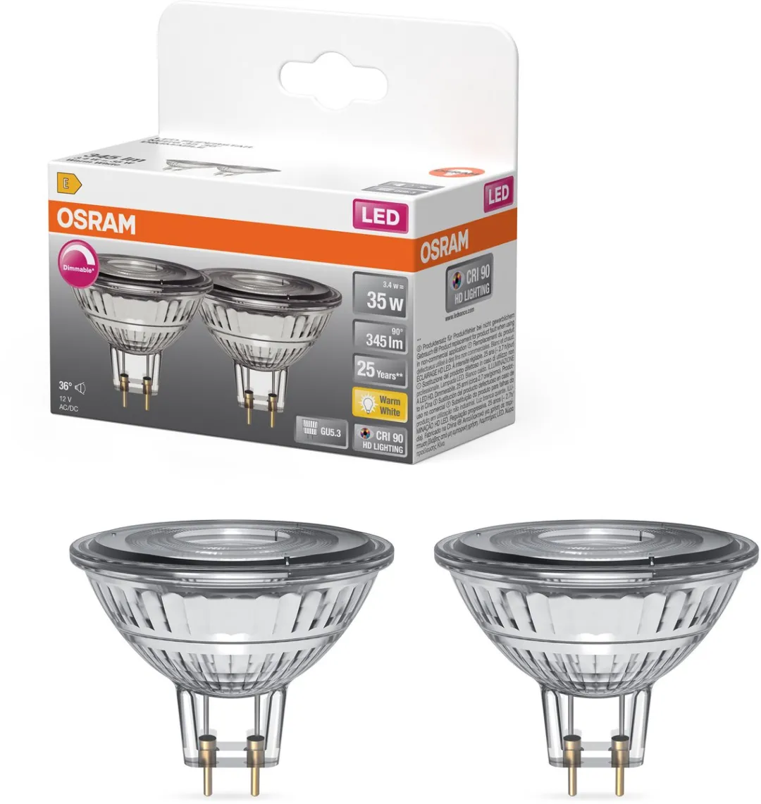 Osram LED Spotlamp Superstar MR16 3,4W 2700K - 345lm - 2 Stuks