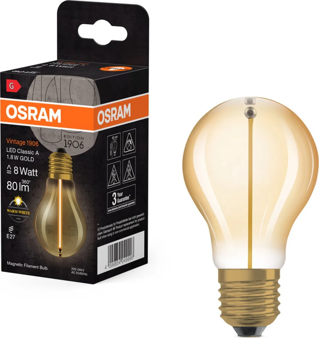 Osram Vintage 1906 Classic A LED - 1,8W 80lm Warm wit - Helder glas