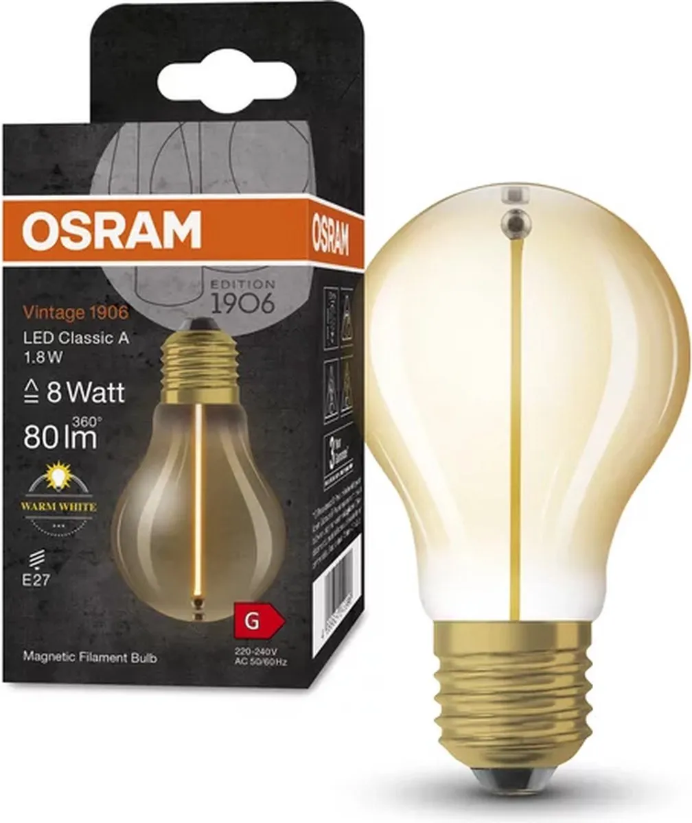 Osram Vintage 1906 Classic A LED - 1,8W 80lm Warm wit - Helder glas