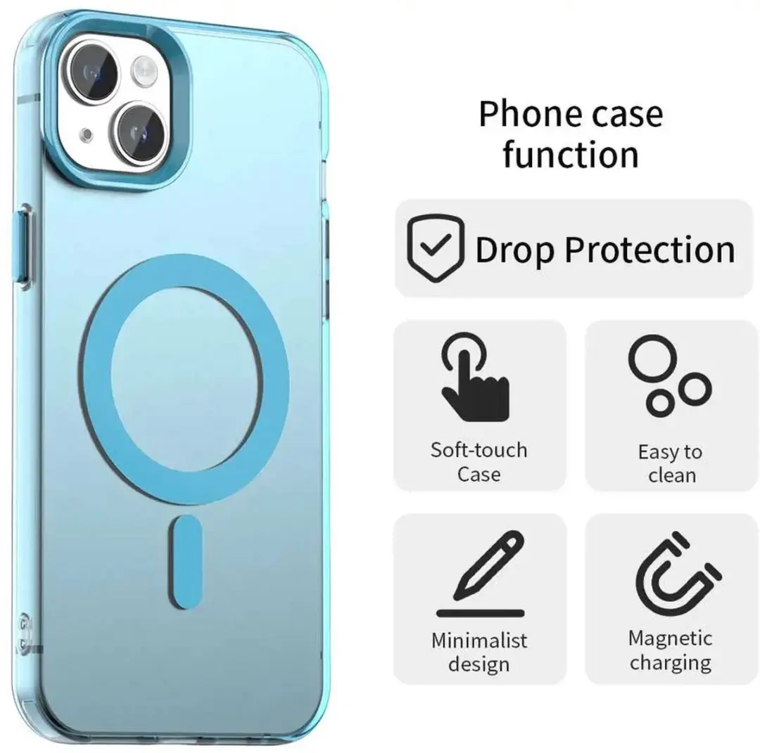 MagSafe Hoesje iPhone 15 Plus / 14 Plus - Blauw Semi-Transparant - afbeelding 5 van 6