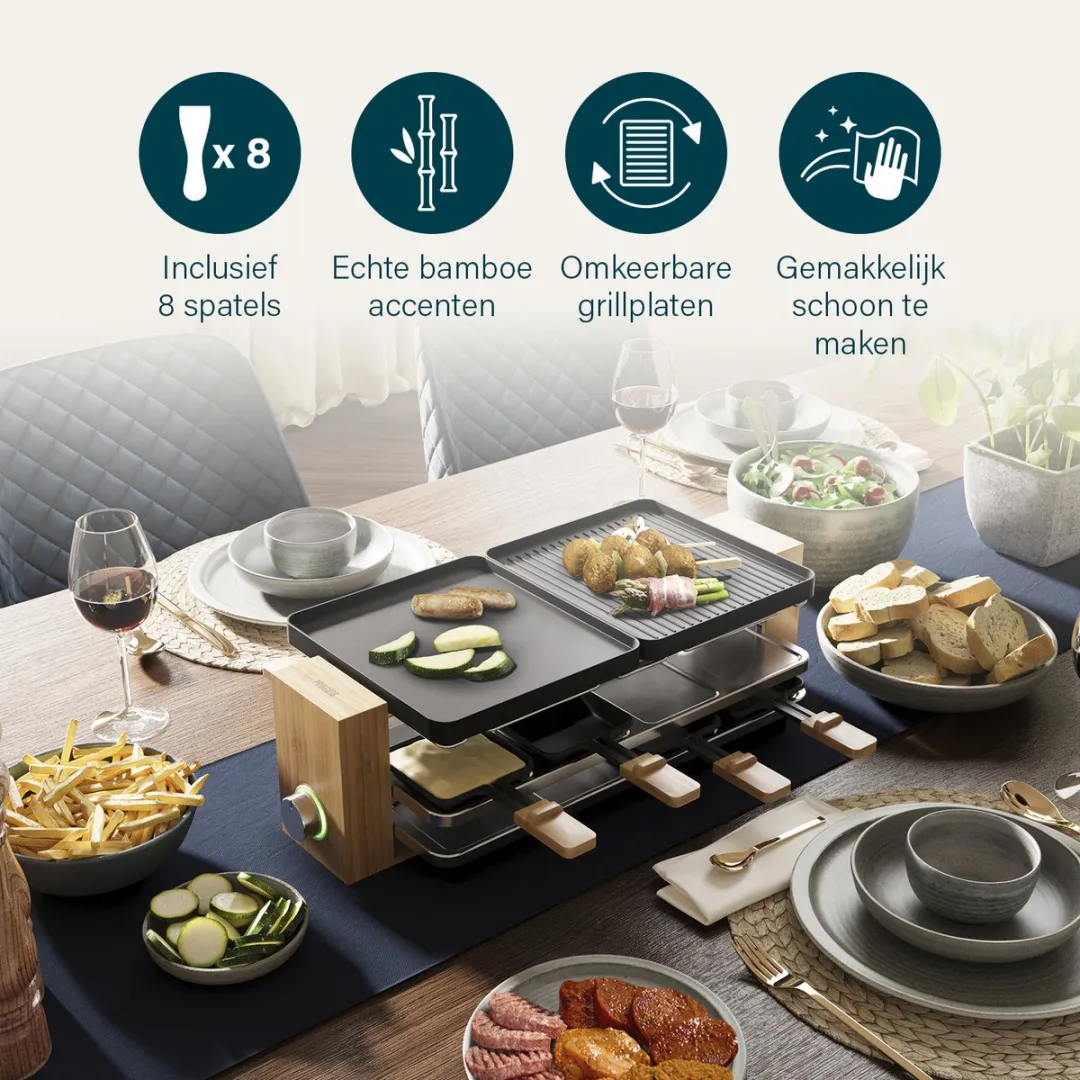 Princess 162918 Raclette - 8 Personen 1300W - Bamboe