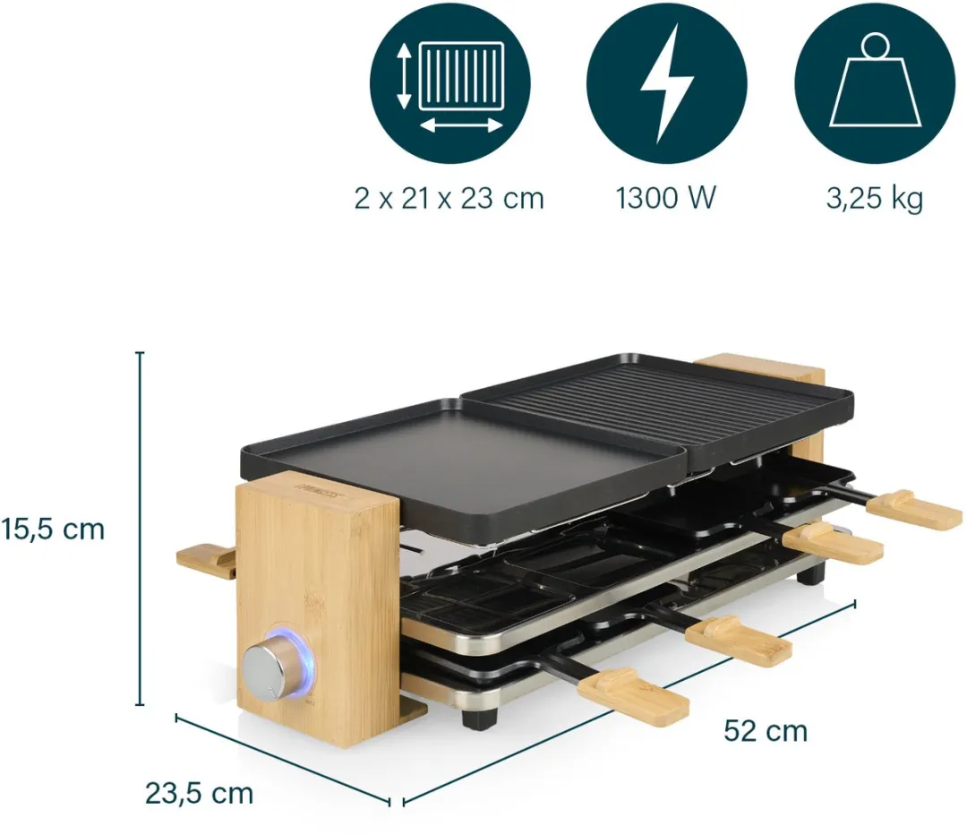 Princess 162918 Raclette - 8 Personen 1300W - Bamboe - afbeelding 6 van 6