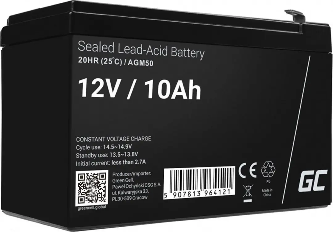 Green Cell 12V 10Ah 10000mAh VRLA AGM accu