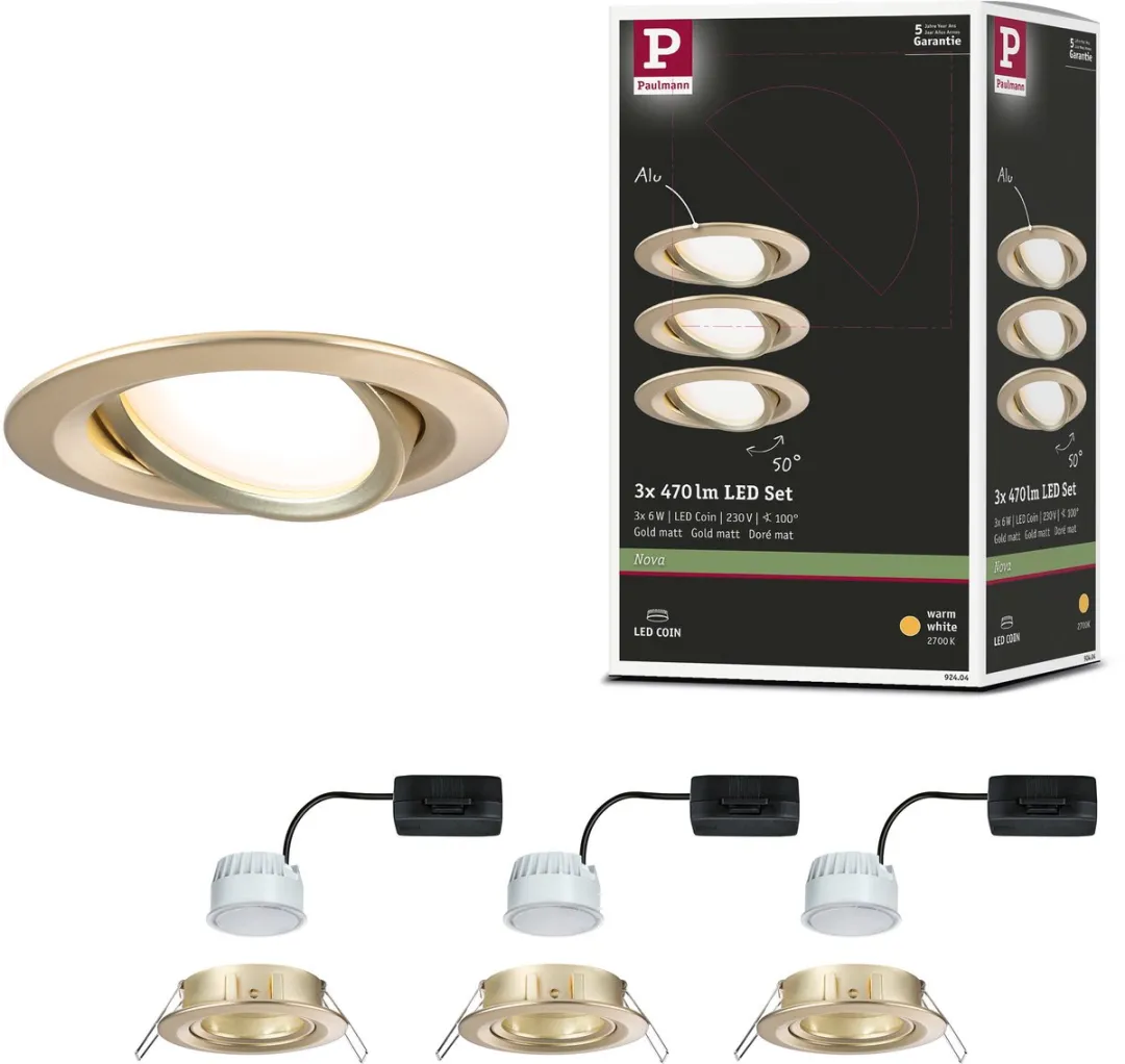 Paulmann Nova Coin LED-inbouwlamp 3x6W 470lm 2700K