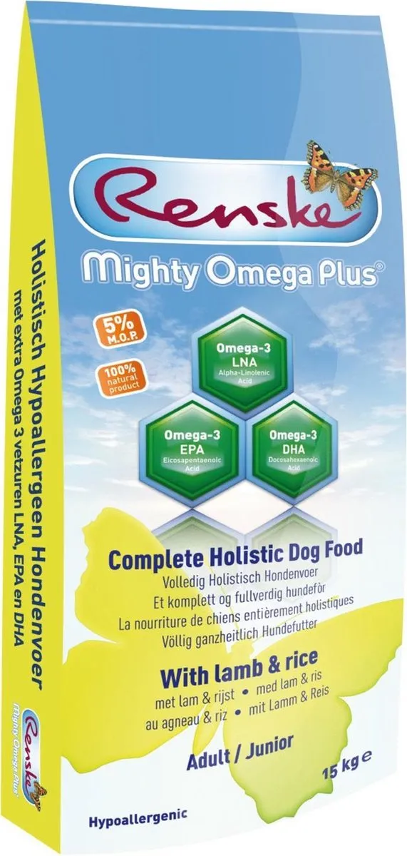 Renske Mighty Omega Plus Junior/Adult Lam&Rijst Hondenvoer 3kg