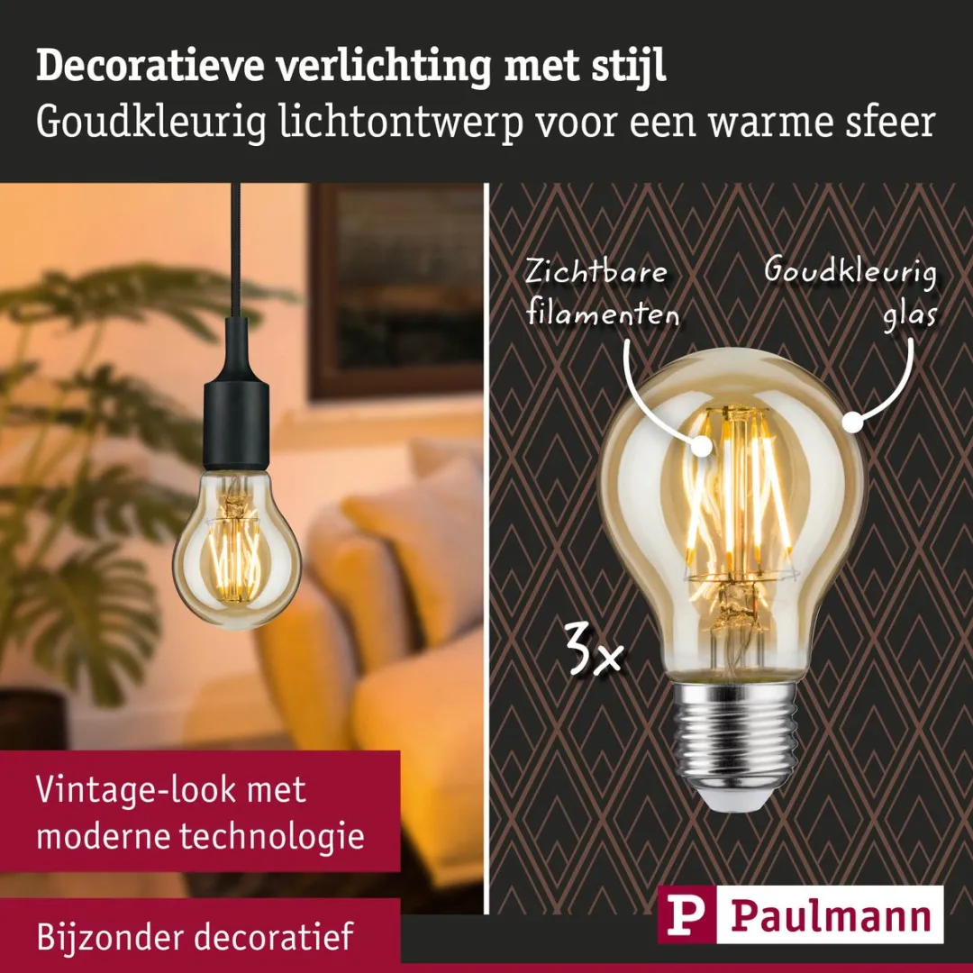 Paulmann Vintage Edition LED-gloeilamp E27 3x500lm - 2500K - Goud - afbeelding 6 van 6