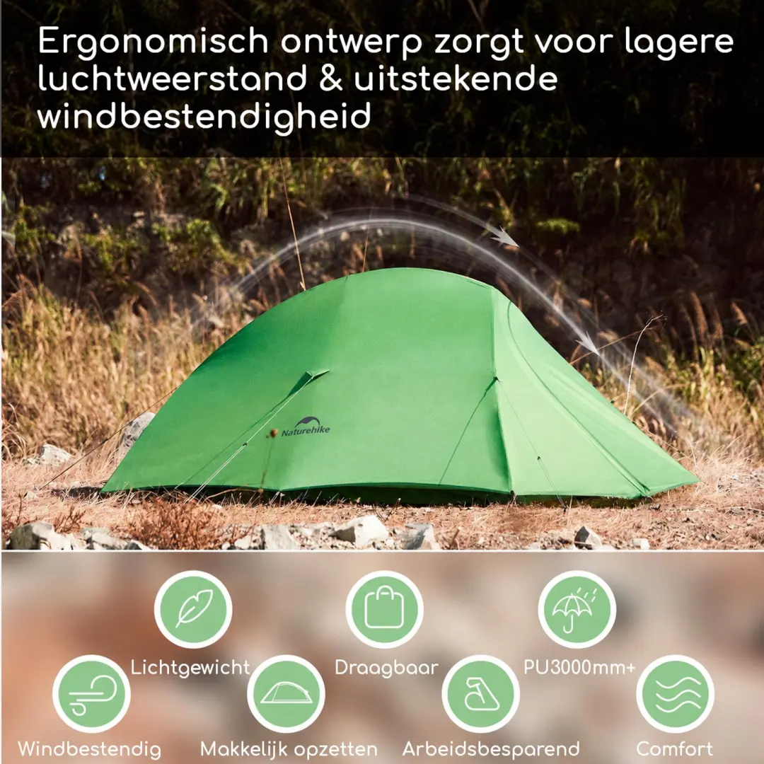 Naturehike Cloud Up 3 BASE Koepeltent - 3 Persoons - Groen - afbeelding 6 van 6