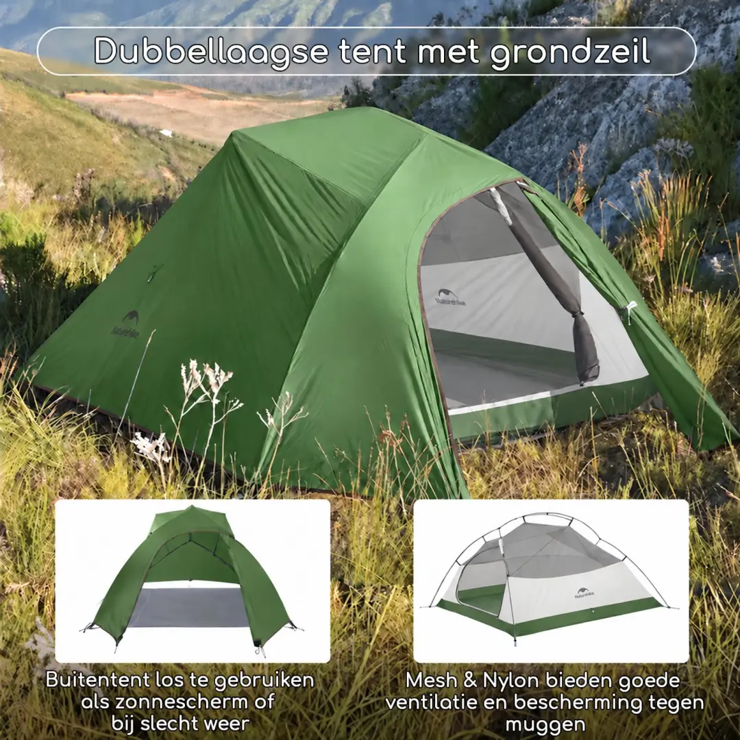 Naturehike Cloud Up 3 BASE Koepeltent - 3 Persoons - Groen - afbeelding 5 van 6