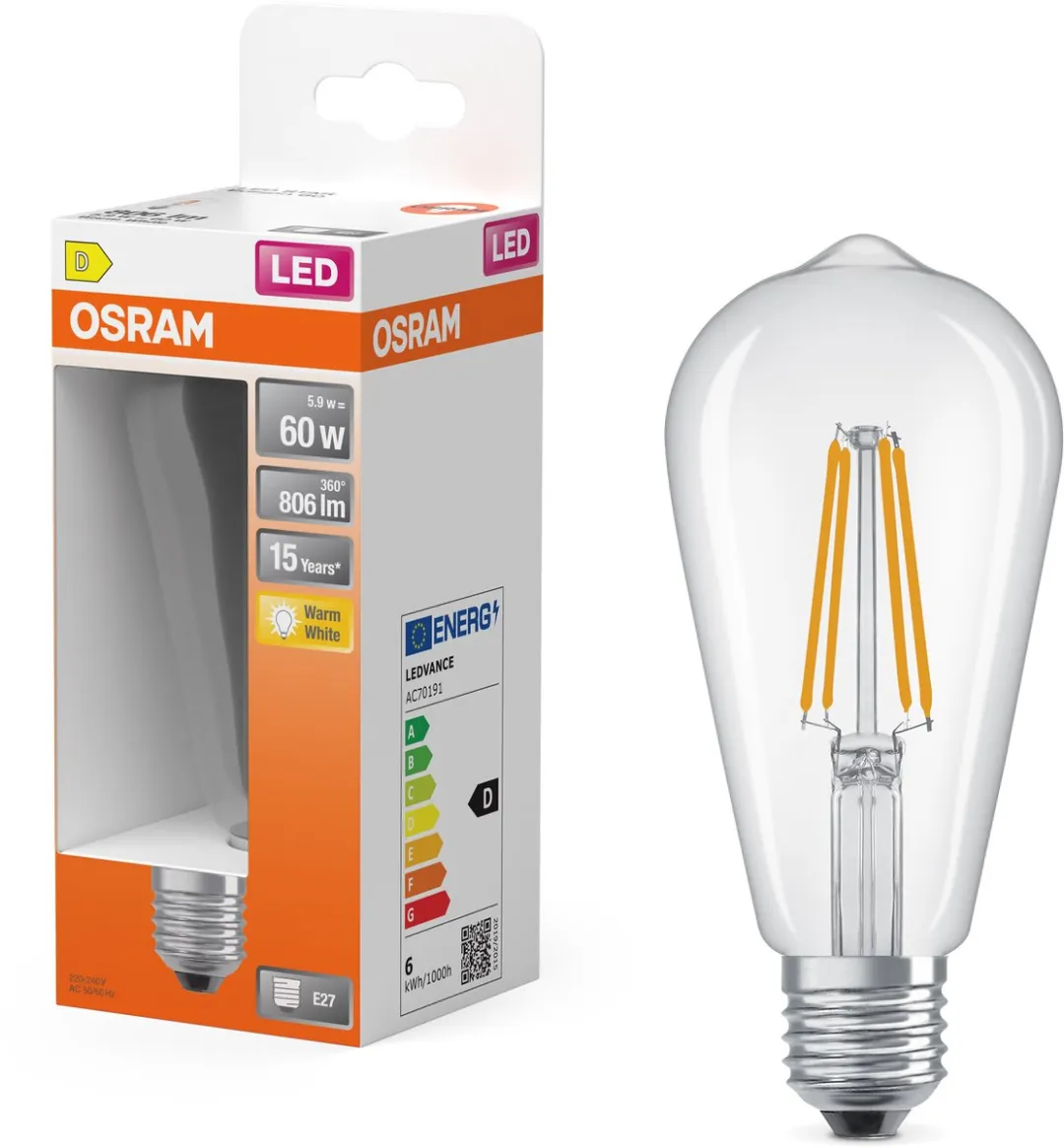 Osram LED Star Edison ST64 60 Filament - 5,9W 806lm E27 Warm Wit