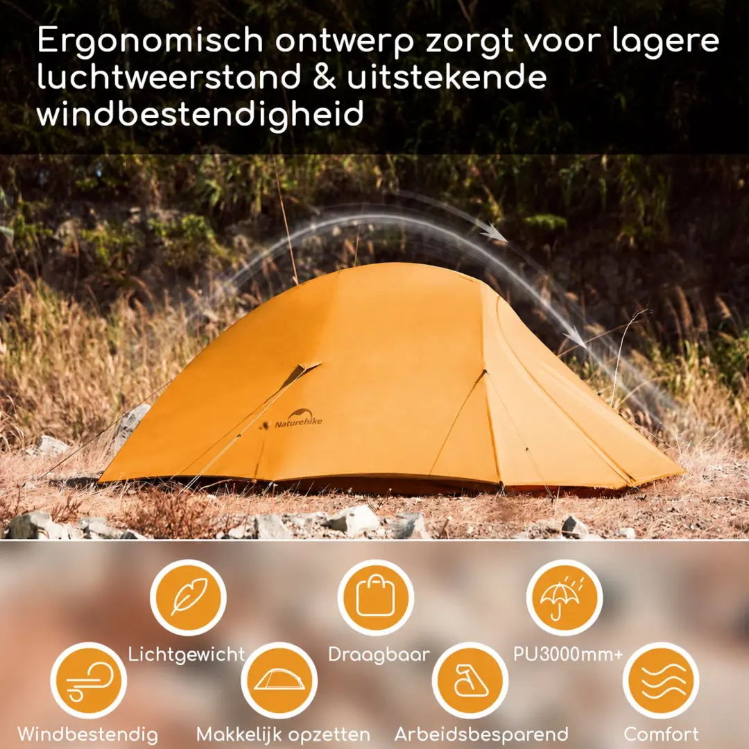 Naturehike Cloud Up 3 BASE Koepeltent - 3 Persoons - Oranje - afbeelding 6 van 6