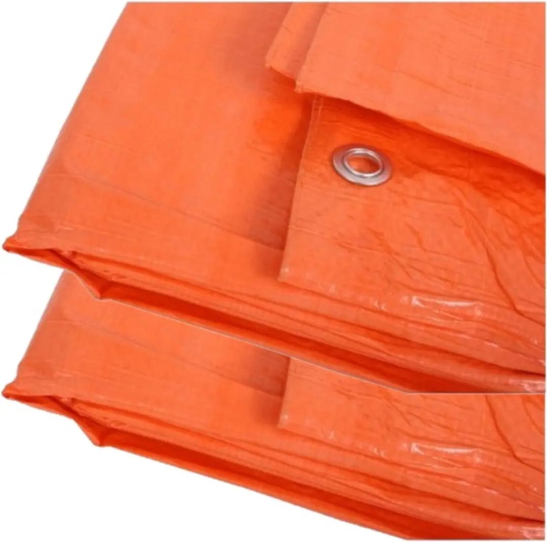 2x stuks outdoor/camping oranje afdekzeil / dekzeil 4 x 5 meter met ringen