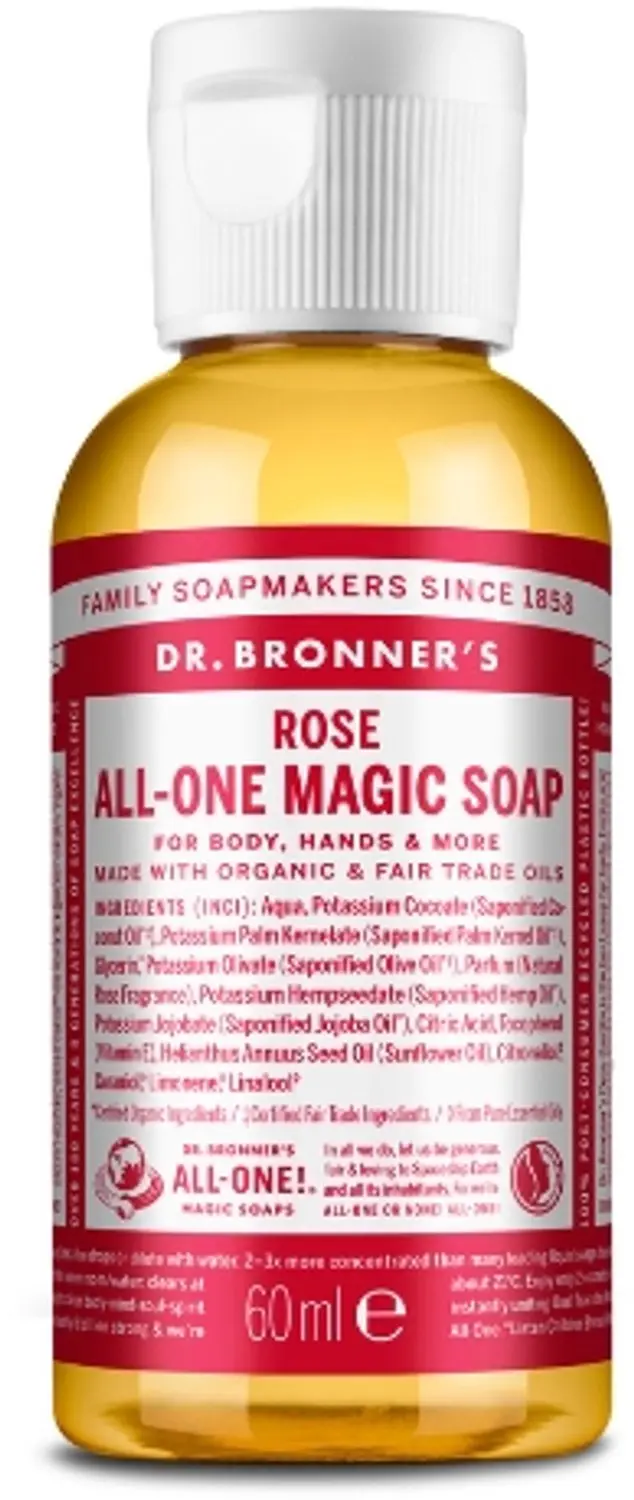Dr. Bronner's Pure Castile Vloeibare Zeep - Roos - 60ml - afbeelding 3 van 6