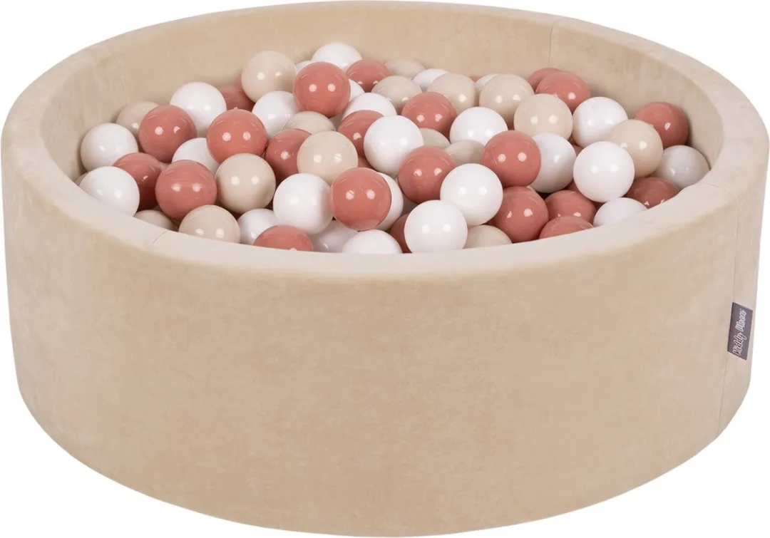 KiddyMoon Fluwelen Ballenbak 90x30cm - 200 Ballen - Zandbeige