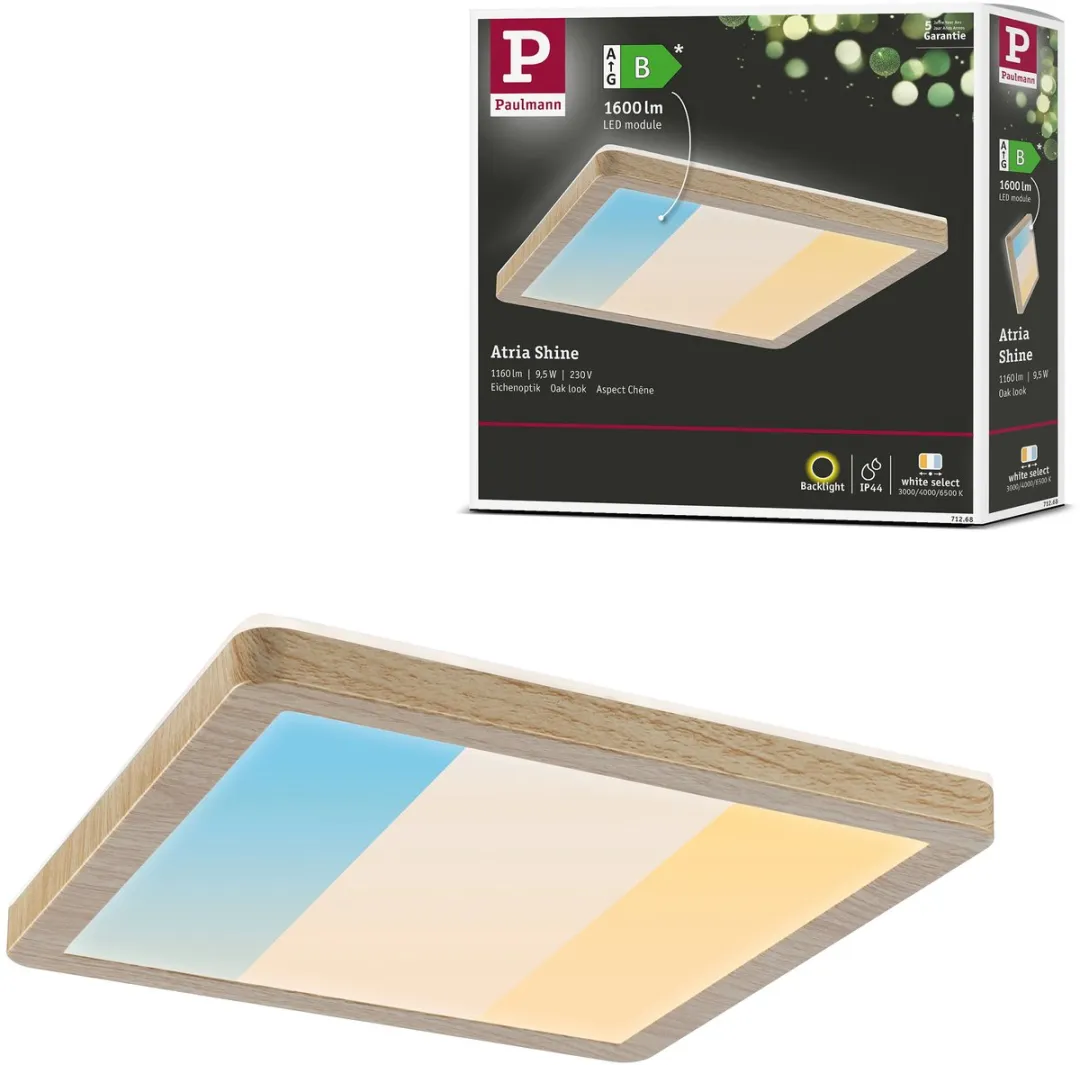 Paulmann Atria Shine LED-paneel 8W 1160lm 3000-6500K Houtlook