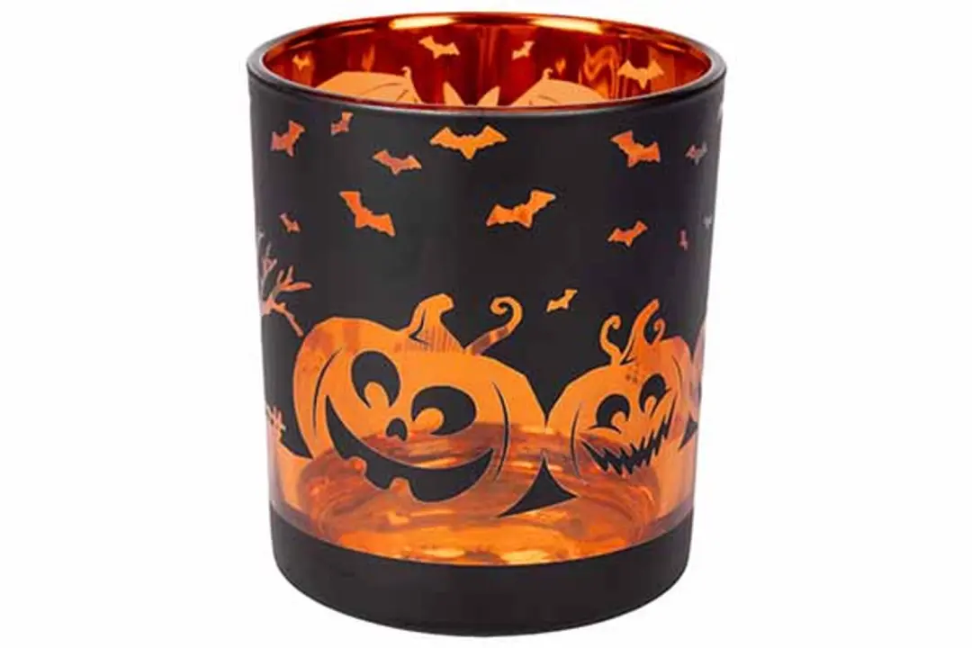 Cosy&Trendy Theelichthouder Halloween scene Orange Mat zwart dia 9cm H10cm 6stuk