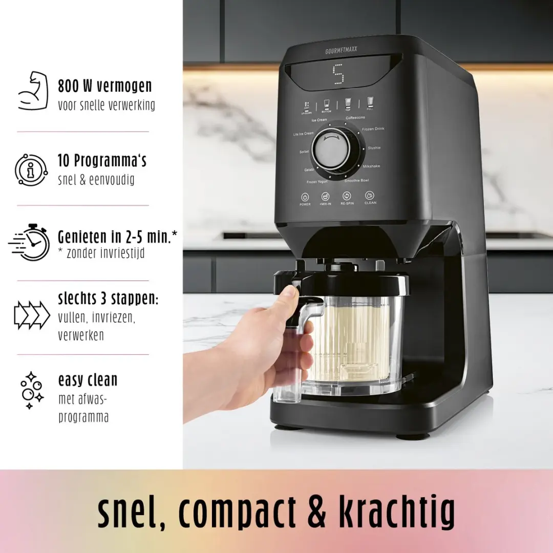 Gourmetmaxx SmoothUp Ijsmachine 800W - Mat Zwart - afbeelding 2 van 6