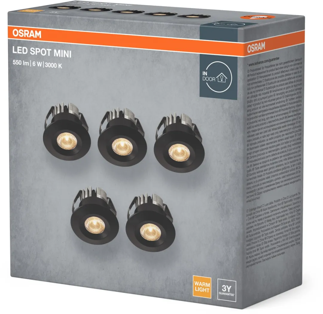 Osram Mini Spot LED Inbouwspot 6W - Set van 5 - 42mm - Zwart - afbeelding 5 van 5