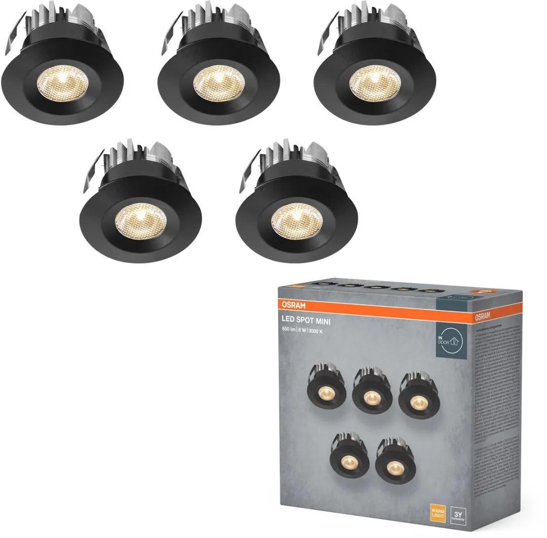Osram Mini Spot LED Inbouwspot 6W - Set van 5 - 42mm - Zwart - afbeelding 3 van 5
