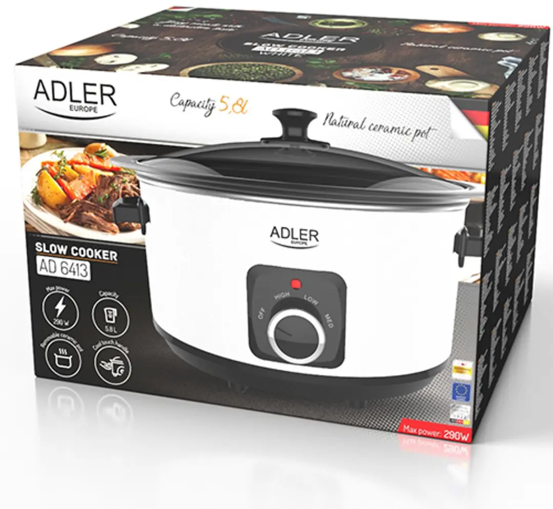Adler AD 6413W Slowcooker - 290W - 5.8L - Wit - afbeelding 2 van 6