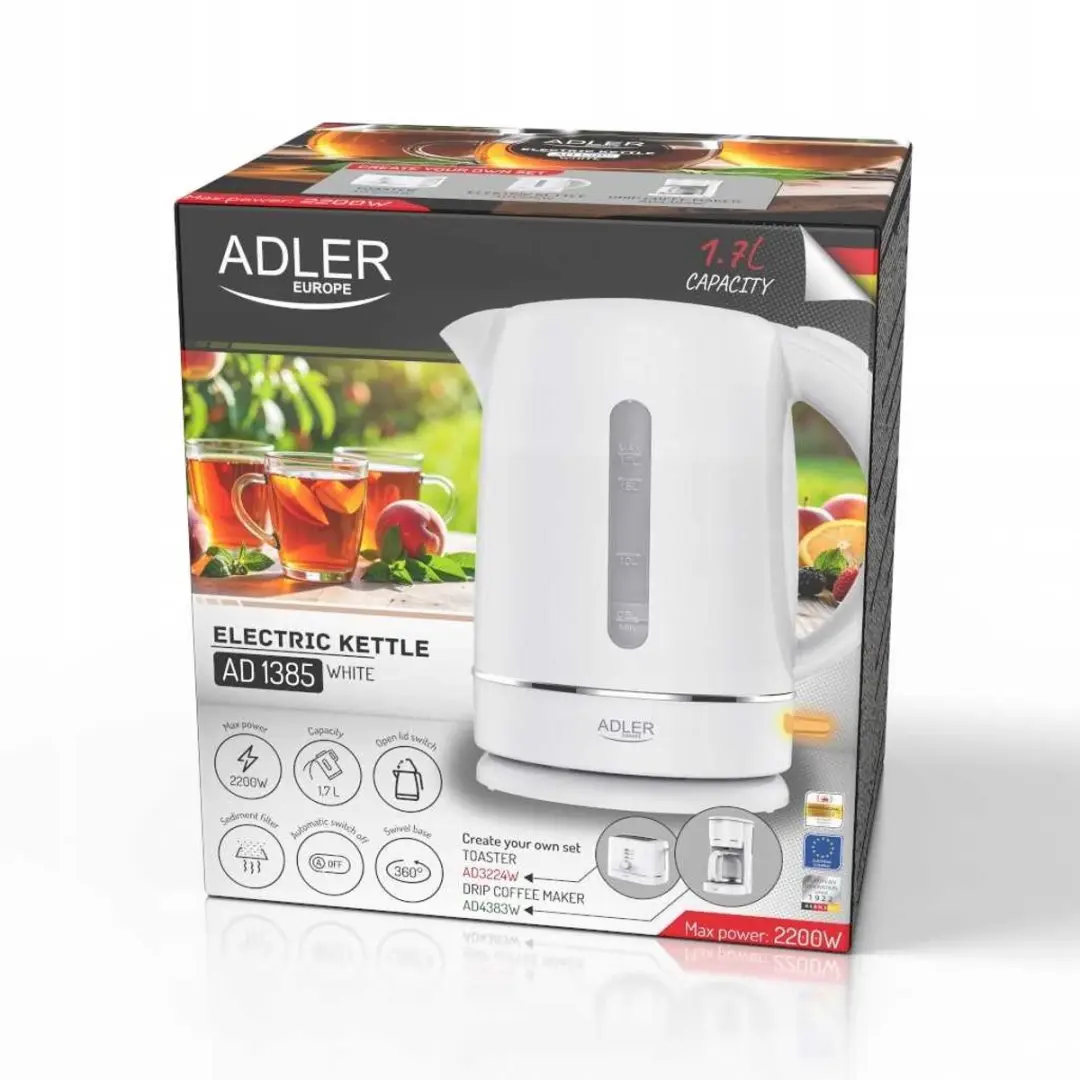 Adler AD 1385 Elektrische Waterkoker 1,7L - 2200W - Wit - afbeelding 4 van 6