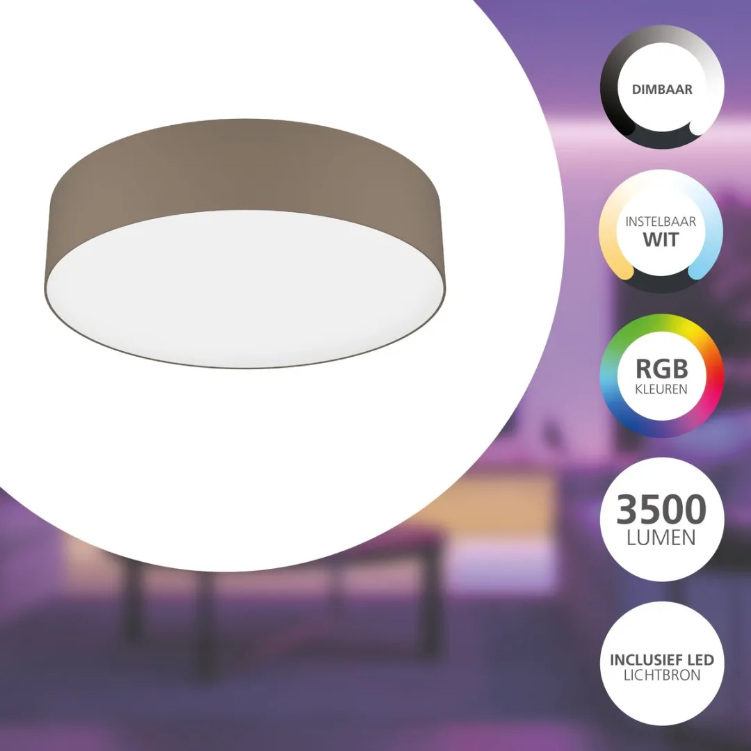 EGLO connect.z Romao-Z Smart Plafondlamp - Ø 57 cm - Wit/Taupe - Instelbaar RGB & wit licht - Dimbaar - Zigbee