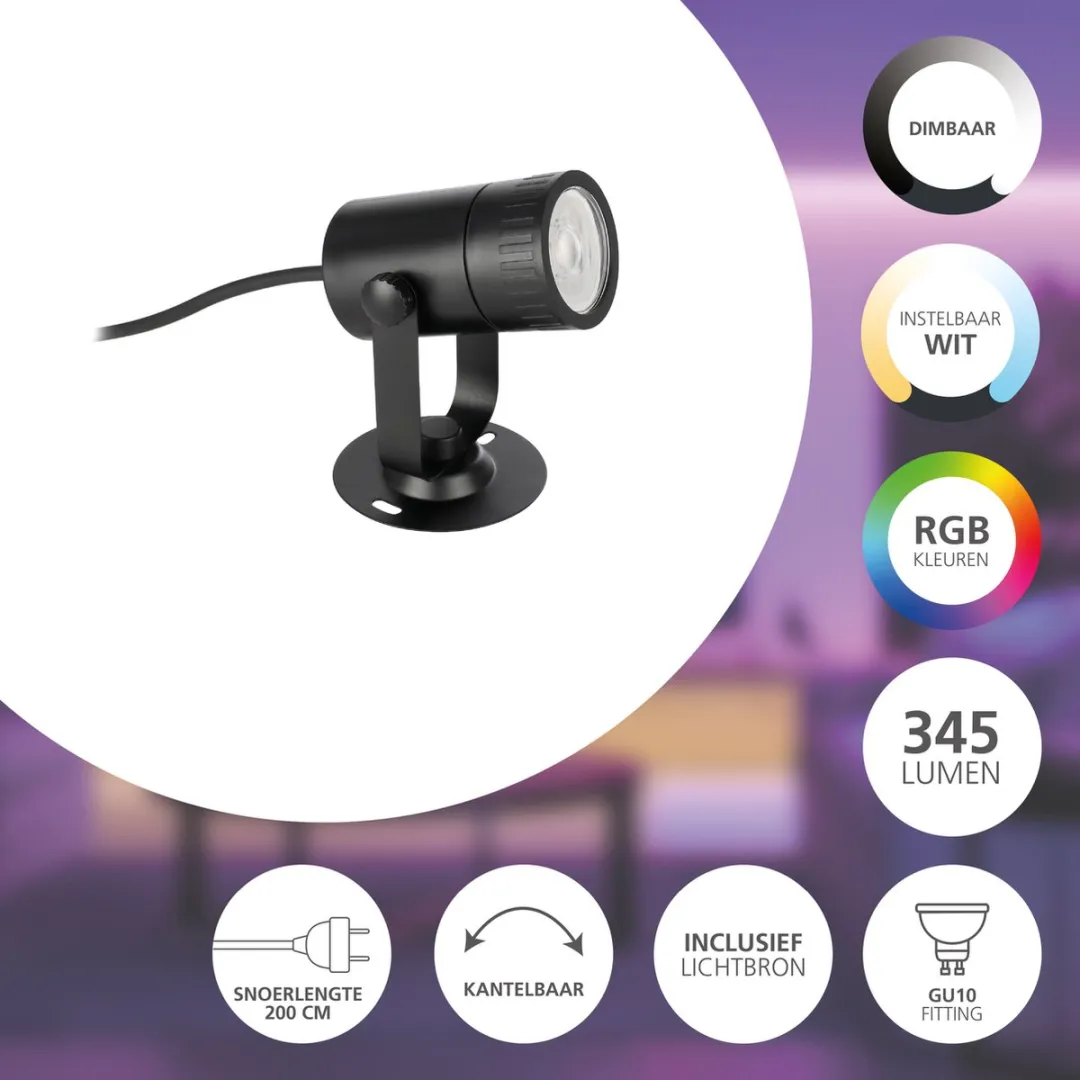 EGLO connect.z Nema-Z Smart Tuinspot GU10 - Zwart - RGB & Wit - Dimbaar
